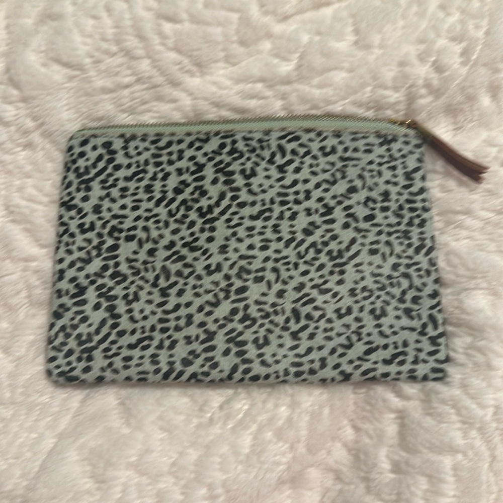 Madewell Animal print Calf hair leather pouch purse in green and black.